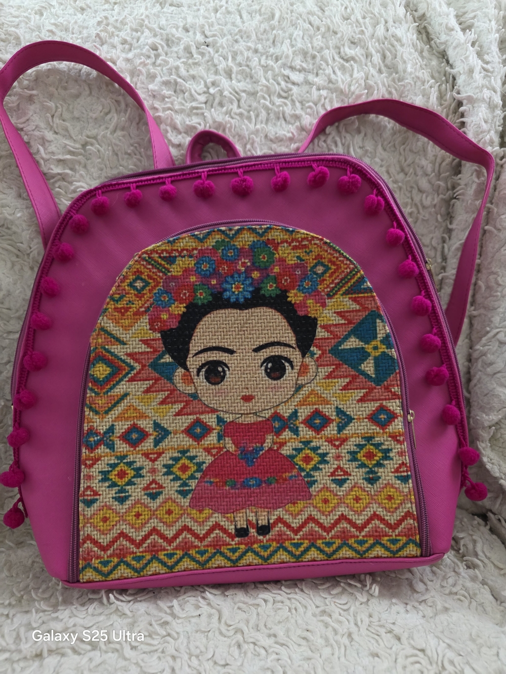 Bright Pink Frida-Inspired Women’s Backpack